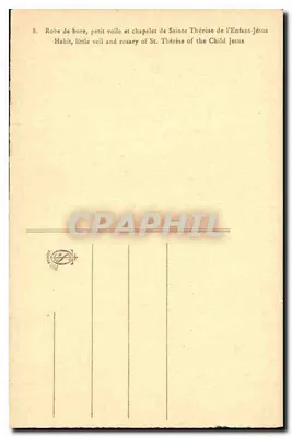 Santa Térèsa da Criança Jesus — Vestido de bure, pequeno véu e rosário — Editor não visível, n° de série 8 — Verso
