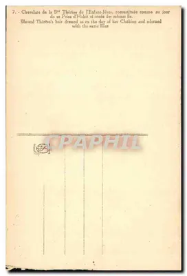 Chevelure de la Béthérèse de l'Enfant-Jésus — reconstituée comme au jour de sa Prise d'Habit — éditeur non visible — Verso