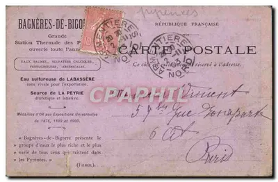 Bagnères-de-Bigorre — O Casino — Editor e número de série não legíveis — Verso