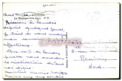 Bazylika i rzeka Gave w Lourdes — Wydawnictwo P. DOUCET, Lourdes — Rewers