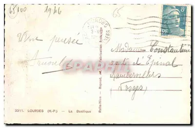 Lourdes — Bazylika — Reila-Nice, n° 3311 — Rewers