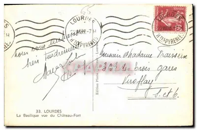 Lourdes — Bazylika widziana z Zamku — Wydawnictwo Fotograficzne Quinaux, Lourdes — Rewers