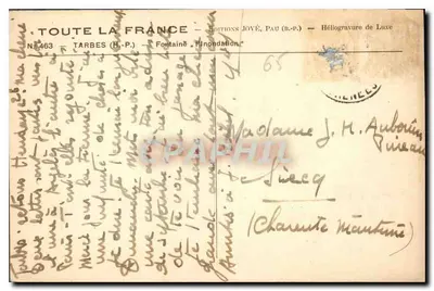 Fontanna Zalania — Tarbes (H.P.) — Wydawnictwo Jové, Pau (B.P.) — Rewers