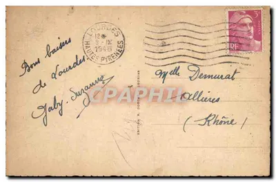 Sourvenir z św. Bernadett Soubirous — Dom ojca, objawienie, tłum — Wydawnictwo R. Douce Lourdes N°7 — Rewers