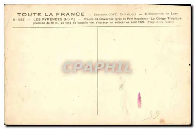 De Pyreneeën — Tragische Gorge bij de Napoléonbrug — Éditions Jové, Parijs — Achterkant