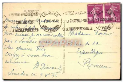 Lourdes — Bazylika i zamek — Wydawnictwo Grands Magasins de l'Île de la Cité Lourdes — Rewers