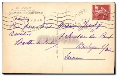 Święta Bernadetta Soubirous — autentyczny portret — Édit. du Nain du Rosaire, Lourdes — Rewers