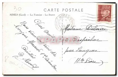 Nîmes (Gard) — La Fontaine - La Source — wydawca nieznany, nr serii 30 — Rewers
