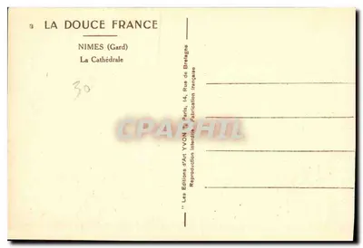 Nîmes (Gard) — De Kathedraal — Éditions d'Art Yvon, Parijs — Achterkant