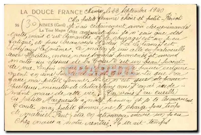 La Tour Magne — Nîmes (Gard) — editor La Douce France, n°36 — Verso