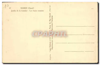 Ogród fontanny — Romaniejskie kąpiele — Nîmes (Gard) — Wydawnictwo Art Nîmois — Rewers