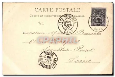 पुराना पोस्टकार्ड निम्स लेस अरेनेस कार्ट 1900 — पीछे