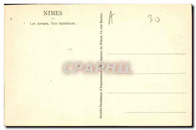 Nîmes — As Arenas. Vista Interna — Sociedade Francesa de Impressões de Arte, Agência de Nîmes, 11, rue Badine — Verso