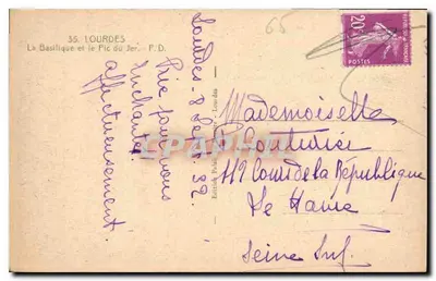 Lourdes — Bazylika i Pic du Jer — Wydawnictwo Paulin, nr 35 — Rewers
