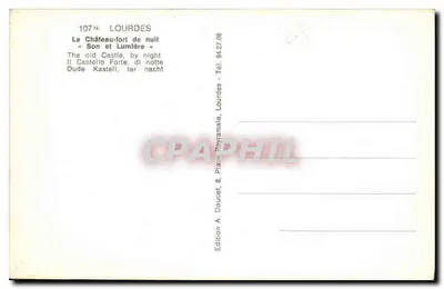 Castelo-forte à noite — Som e Luz — Edição A. Doucet, Lourdes — Verso