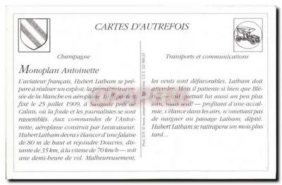 M. H. Latham sobre o Monoplan Antoinette, em seu posto de voo — Librairie Militaire Guérin, Mournelou — Verso