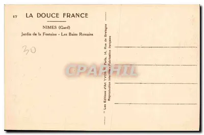 Nîmes (Gard) — Ogród Źródła - Wanny Rzymskie — Wydawnictwo Art YVON — Rewers