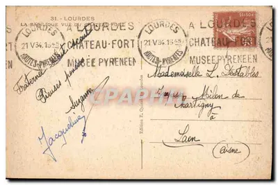 Lourdes — Uitzicht op het Sterkfort — Uitgave E. Quinat Lourdes — Achterkant