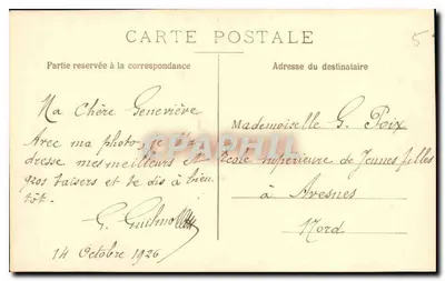 Homem idoso na entrada de um prédio — foto emoldurada — datada 14 de outubro de 1926 — Verso