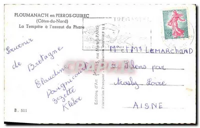 PLOUMANAC'H w PERROS-GUIREC — Burza u ataku na Molo — Wydawnictwo Art Baudoin, B. 511 — Rewers