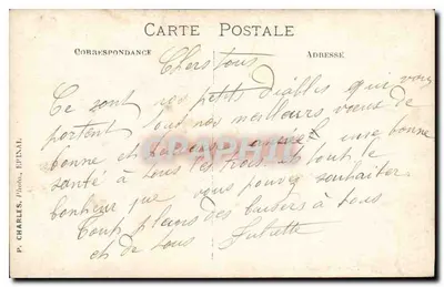 Twee kinderen — portret op bank — P. Charles, Épinal — Achterkant
