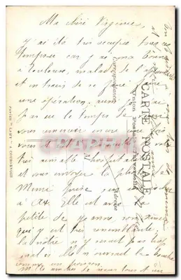 Dwie młode kobiety w białych sukniach i kwiecistych kapeluszu — widok górski — Kartka pocztowa Laby & Cie, Courbevoie — Rewers