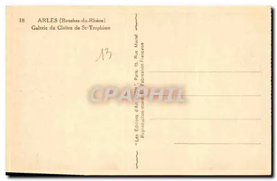Galeria Klasztoru Świętego Trofimego — Arles (Bouches-du-Rhône) — Wydawnictwo Sztuki YVON, Paryż — Rewers