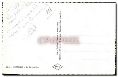 Vista da rue de la Canebière em Marselha — editor Ary, n° 474 — Verso