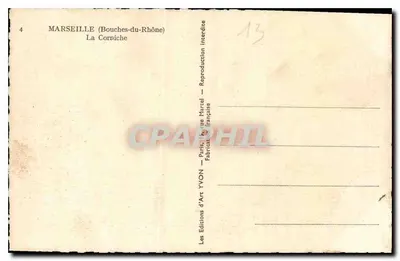 Marsella (Bocas del Ródano) — La Corniche — Ediciones de Arte YVON — Reverso
