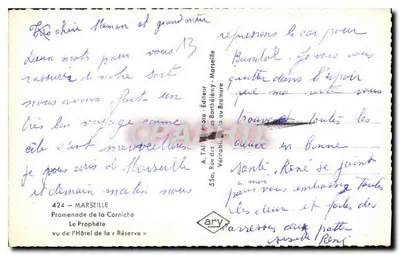 Widok Marseillego — Promenade de la Corniche widziana z Hôtel de la Réserve — A. Tafé, Wydawca — Rewers