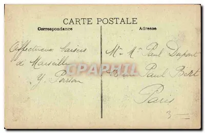 Marseille, Fontaine Cantini — uitzicht op de plein met zuil en beelden — uitgever niet zichtbaar, serie-nummer niet leesbaar — Achterkant