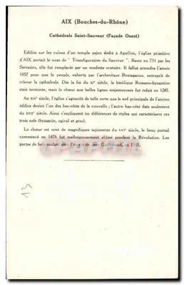 Aix-en-Provence — Catedral de São Salvador (Fachada Oeste) — Coleção da Kolarsine e da Solução Pautaubege, 3ª Série — Verso