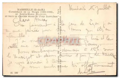 Marseille — Catedral da Major e Torre da Ancora de São João — Éditions d'Art « Guy » — Verso