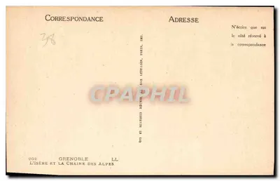 Grenoble — rzeka Isère i łańcuch Alp — wydawca LL, nr 202 — Rewers
