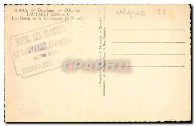 Col do Lautaret — Os Hotéis e o Combeynot — Editor A. Mollaret, Grenoble — Verso