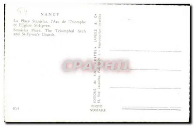 Nancy — Plac Stanisława, Arc de Triomphe i Kościół św. Epwra — Wydawca Estel, nr 824 — Rewers