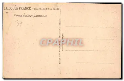 Zamek Azay-le-Rideau — Delikatna Francja — Wydawnictwo Art YVON, Francja — Rewers