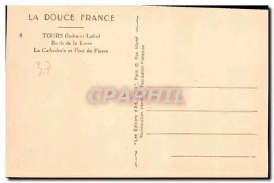 Tours (Indre-et-Loire) — Widok na katedrę i most kamienno-betonowy — Éditions d'Art Yvon, Paryż — Rewers