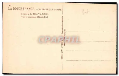 Castillo de Rigny-Usse — Vista general (Noreste) — Edición de Arte YVON, París — Reverso