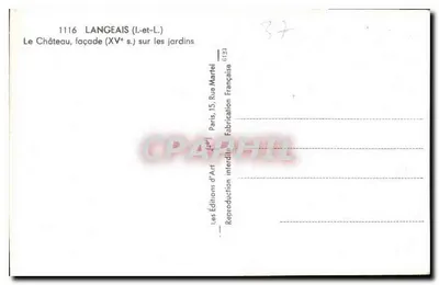 Zamek Langeais — fasada z XV wieku na ogród — Éditions d'Art Française — Rewers