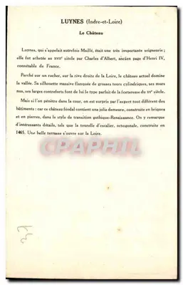 Castello di Luynes — Indre-et-Loire — Collezione della Soluzione Pautaubeerge, 2a serie — Verso
