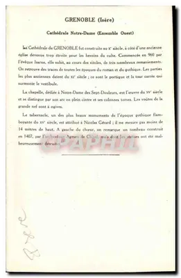Grenoble (Isère) — Catedral de Nossa Senhora (Conjunto Oeste) — Coleção da Kolarsine e da Solução Pautauberge, 4ª Série — Verso