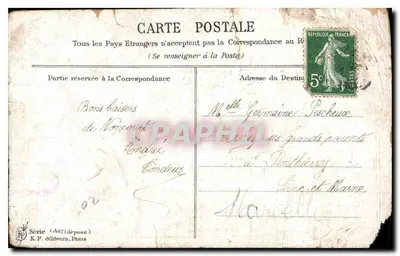 Gołąb z różami — Serdeczne życzenia — K.F. wydawcy, Paryż, seria 1.627 — Rewers