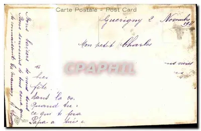 Roses in een vaas — Antieke ansichtkaart — Guerigny, november 1931 — Achterkant