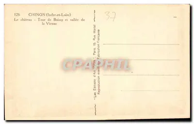 Chinon (Indre-et-Loire) — Das Schloss - Tour de Boissy und Tal der Vienne — 'VWN' Art Editions Paris — Rückseite