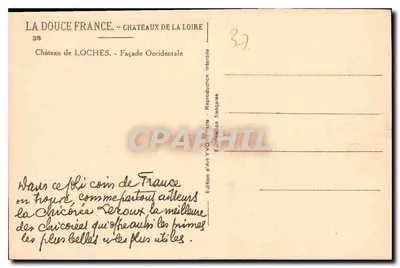 Zamek w Loches — Façada Zachodnia — Wydawnictwo Sztuk YVON, nr 38 — Rewers