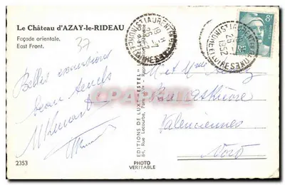 Stara pocztówka Zamek Azay le Rideau — fasada wschodnia — Rewers