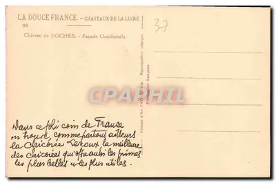 Zamek Loches — Façada Zachodnia — Wydawnictwo Art YVO 1907 — Rewers