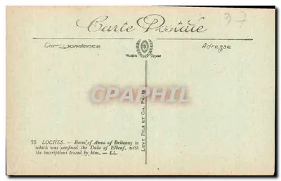 Loches — Kamer van Anna van Bretagne waar de Hertog van Elbeuf gevangen zat met de inscripties die hij daar achterliet — LL. — Achterkant