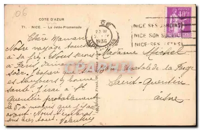 Nizza - La Jetée-Promenade — uitzicht op de promenade en het casino — uitgever Ruhl, n°71 — Achterkant